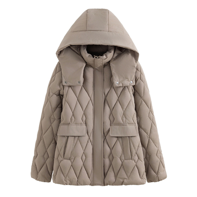菱形格羽绒棉服女冬季中年轻妈妈