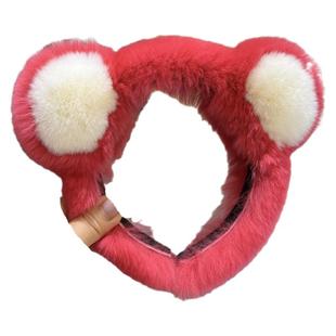 可爱獭兔毛草莓小熊毛绒发箍压发洗脸化妆头箍发带头捆发圈头饰女