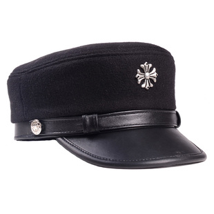 真皮秋冬潮街头青年毛呢帽子十字架学生帽爵士帽平顶帽男女