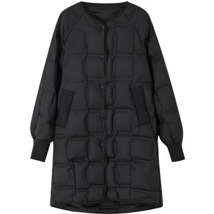 德玛纳轻暖90鸭绒中长款大码羽绒服女25冬季针织拼接简约保暖外套