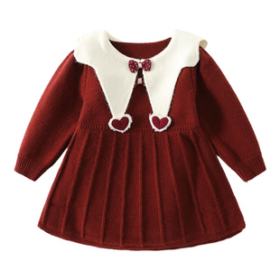 女童拜年服26冬季新年新款宝宝公主裙裙拜冬年服喜庆儿童连衣裙