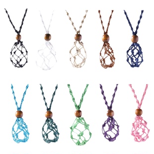 彩色DIY水晶原石网兜编织项链吊坠 复古天然石调节伸缩网兜吊坠绳