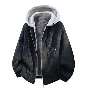 WASSUP PALM外套男2025新款冬季宽松休闲假两件加绒撞色连帽夹克