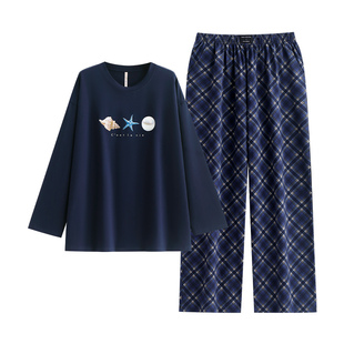 悦内睡衣女士春秋款秋季纯棉长袖家居服女装宽松休闲风圆领可外穿