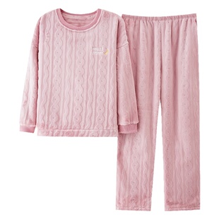 浪莎珊瑚绒睡衣女款秋冬季法兰绒加厚加绒保暖冬天套头家居服套装