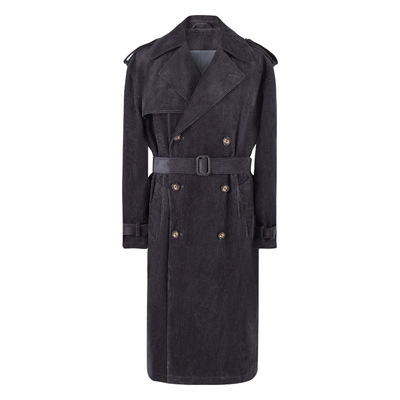 纯棉灯芯绒战壕骑士风衣长款