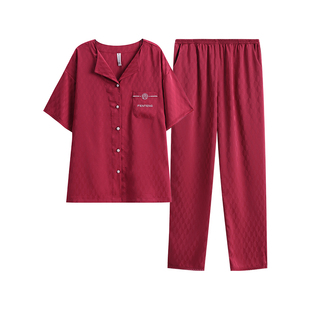 芬腾情侣睡衣夏季冰丝薄款短袖女士套装男款本命年结婚红色家居服