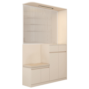 奶油新款门口鞋柜玄关柜一体客厅隔断屏风柜长虹玻璃间厅柜定制