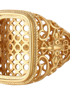 霸气个性古法金戒指空托纯银方形