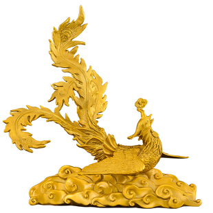 凤凰摆件吉祥物铜制龙凤呈祥一对装饰品工艺品客厅金色铜凤凰大号