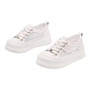 星期六网面薄款透气板鞋厚底小白鞋女2025年夏季新款配裙子帆布鞋