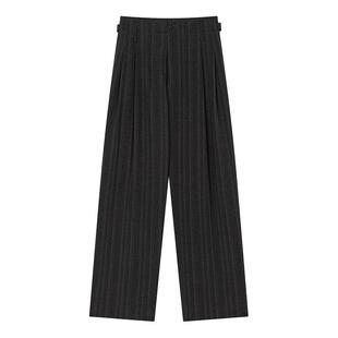 GROVE官方旗舰店秋季款女士复古竖条纹西装休闲梭织长裤通勤