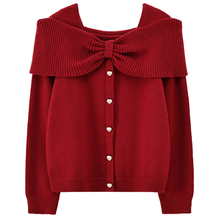 新年战袍甜美蝴蝶结静奢风胖莹莹大码女装端丽高级感弹力针织衫