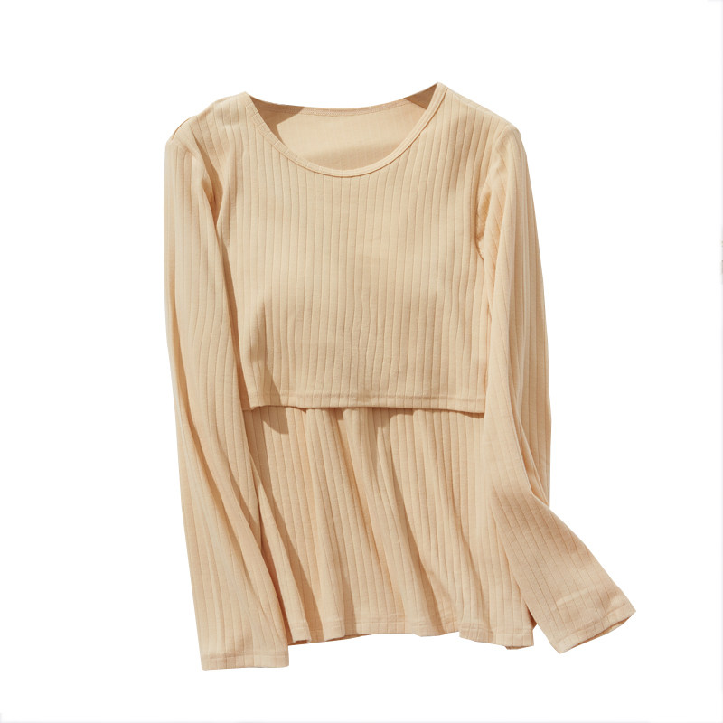 哺乳上衣长袖纯棉孕妇产后喂奶衣春秋季外出时尚月子服秋衣打底衫