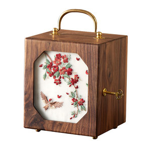 实木刺绣首饰盒收纳盒高档精致饰品收纳盒新婚结婚生日情人节礼物