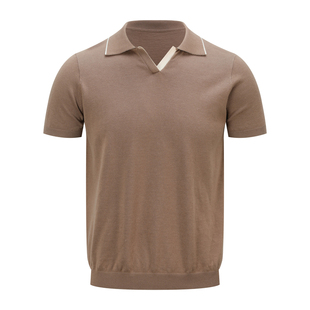 OaOO 撞色领合身老钱风复古舒适亲肤毛衣休闲通勤Polo短袖T恤男