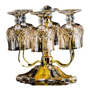 欧式描金威士忌酒杯洋酒杯家用矮脚白兰地杯红酒杯高脚杯杯架套装