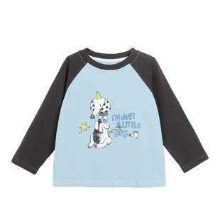 小O宝okids男童春季新款撞色插肩袖T恤卡通印花童趣精棉软糯上衣