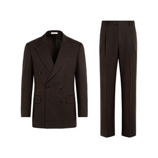 SUITSUPPLY秋季西服中棕色亚麻男士双排扣西装套装