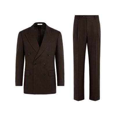 SUITSUPPLY西服中棕色亚麻男士双排扣西装套装