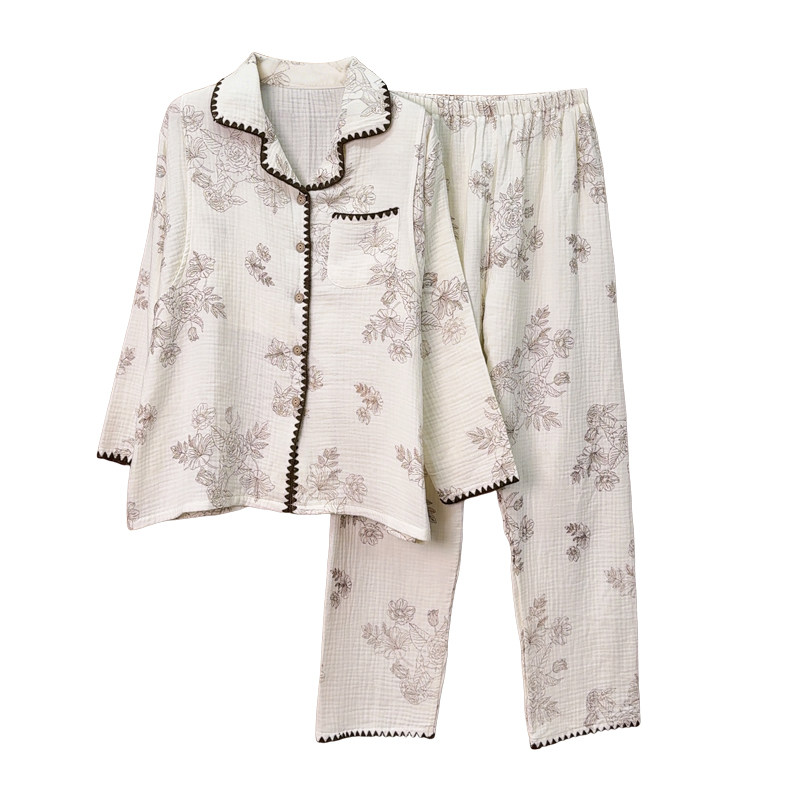 JQ婧麒带胸垫月子服产后纯棉纱布全棉孕妇睡衣哺乳入院待产家居服