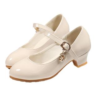 女童高跟鞋时尚公主鞋小皮鞋软底主持童鞋白色走秀表演小高跟皮鞋