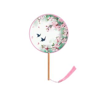 团扇古风扇子儿童夏天半透长柄舞蹈扇女童古装汉服旗袍刺绣小圆扇