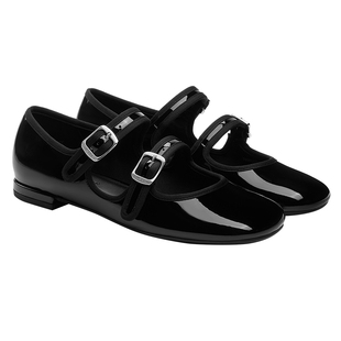 CHARLES&KEITH秋冬女鞋CK1-70580263漆皮格纹平底圆头玛丽珍鞋