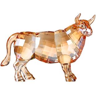 水晶牛摆件吉祥物旺财牛礼物工艺品酒柜装饰品动物办公室蓝色摆件