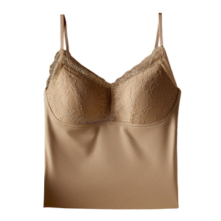 薄款蕾丝V领背心女修身显瘦带胸垫外穿内搭打底上衣白色内衣吊带