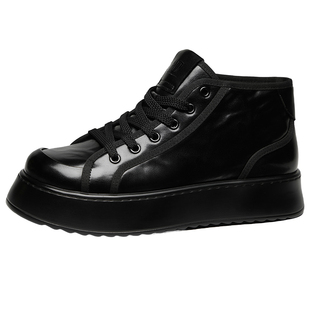 皮鞋男真皮秋冬季加绒棉鞋高帮鞋子英伦风皮靴休闲百搭内增高男鞋