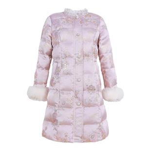 轻奢大码女装洋气棉衣冬季胖MM袖圈毛生物绒绣花棉服外套加厚御寒