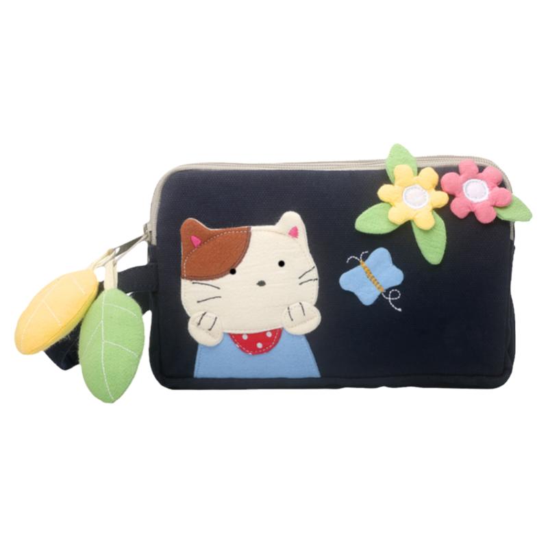 Kine猫纯棉可爱三层拉链手机包