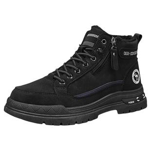 高帮棉鞋男款冬季加绒加厚保暖棉靴侧拉链厚底防滑黑色工装雪地靴
