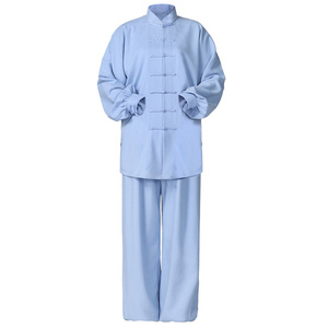 棉麻太极服女春秋棉绸练功服武术服中老年男款亚麻晨练太极拳服装