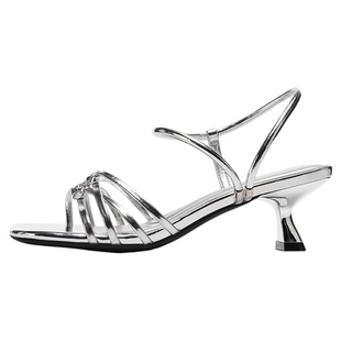 EBLAN/伊伴【99清仓福利】方头细跟凉鞋女一字带露趾法式高跟鞋子