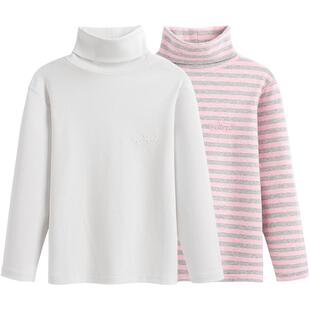 女童高领打底衫纯棉加绒加厚保暖长袖T恤儿童白色上衣女大童秋衣