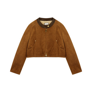 Amybaby女童上衣冬季2025新款机车复古暖绒加厚短款时尚圆领外套