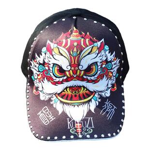 帽子国潮醒狮印花鸭舌帽中国风棒球帽春夏季新潮个性男帽硬顶宽檐