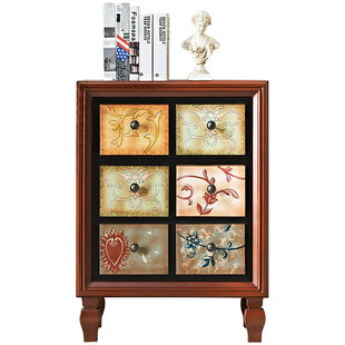 美式斗柜实木抽屉式收纳柜客厅斗橱阳台储物柜复古边柜彩绘小斗柜