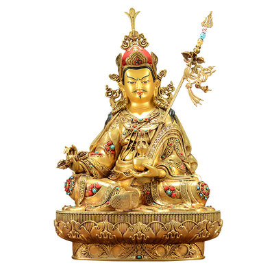全鎏金莲花生大士铜像摆件
