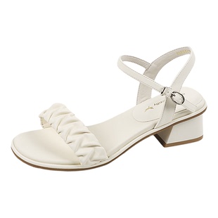 红蜻蜓夏季女鞋时尚女士日常百搭休闲粗跟通勤单鞋一字带高跟凉鞋