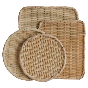 手工竹编沥水篮子日本料理竹编盘面盘果盘家居收纳盘子零食干果盘