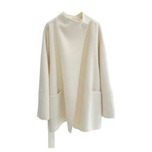 立领短款双面羊毛大衣女款2025新款小个子一粒扣简约气质毛呢外套