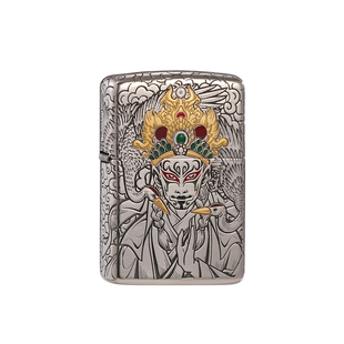 zippo打火机白鹤童子白钢重甲雕刻国潮官方正版煤油防风男士礼物