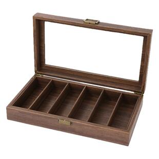 6位木纹皮革眼镜收纳盒复古6格墨镜太阳镜展示收藏盒带锁安全防尘