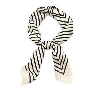 石原里美丝巾小方巾女法式复古字母条纹领巾 搭西装的ins头巾发带