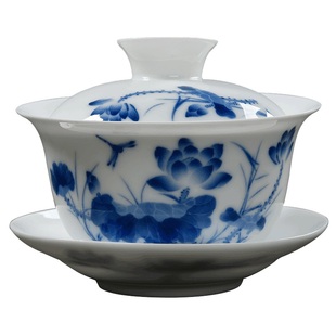 青花瓷盖碗茶杯大号茶备陶瓷功夫茶具三才杯泡茶器敬茶碗手抓茶壶