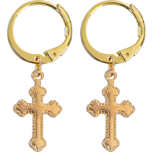 盖娅琳 14k包金ins风复古十字架心形圣母五角星耳环 MINI HUGGIES