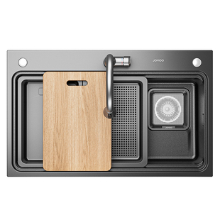 九牧厨房水槽大单槽洗菜盆304不锈钢锻打纹枪灰色加厚家用洗碗池